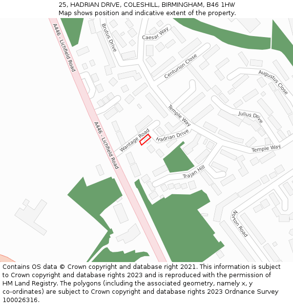 25, HADRIAN DRIVE, COLESHILL, BIRMINGHAM, B46 1HW: Location map and indicative extent of plot