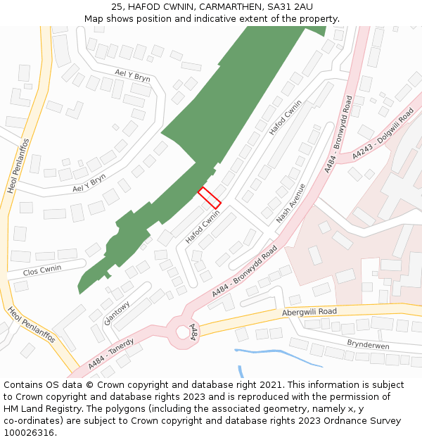 25, HAFOD CWNIN, CARMARTHEN, SA31 2AU: Location map and indicative extent of plot