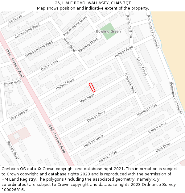 25, HALE ROAD, WALLASEY, CH45 7QT: Location map and indicative extent of plot