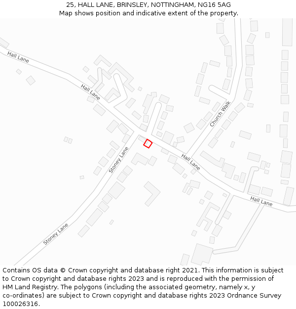 25, HALL LANE, BRINSLEY, NOTTINGHAM, NG16 5AG: Location map and indicative extent of plot