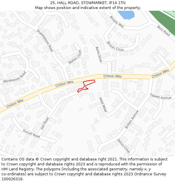 25, HALL ROAD, STOWMARKET, IP14 1TN: Location map and indicative extent of plot