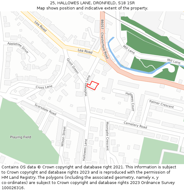 25, HALLOWES LANE, DRONFIELD, S18 1SR: Location map and indicative extent of plot