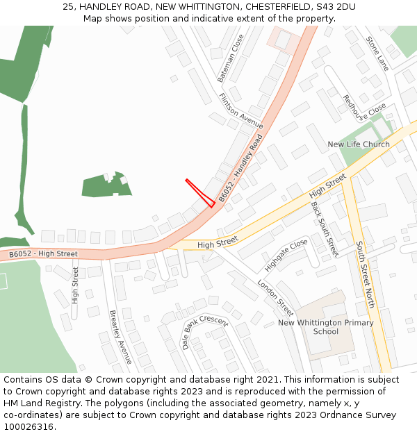 25, HANDLEY ROAD, NEW WHITTINGTON, CHESTERFIELD, S43 2DU: Location map and indicative extent of plot