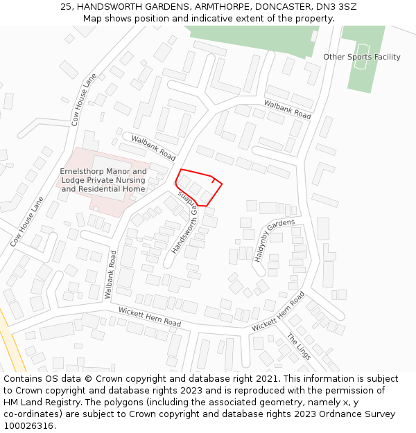 25, HANDSWORTH GARDENS, ARMTHORPE, DONCASTER, DN3 3SZ: Location map and indicative extent of plot