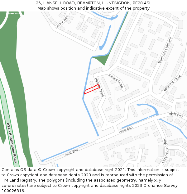 25, HANSELL ROAD, BRAMPTON, HUNTINGDON, PE28 4SL: Location map and indicative extent of plot