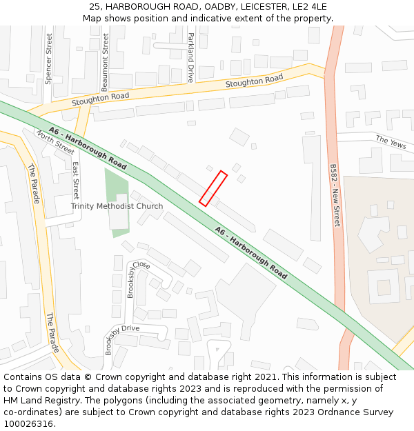 25, HARBOROUGH ROAD, OADBY, LEICESTER, LE2 4LE: Location map and indicative extent of plot