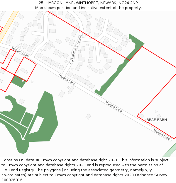 25, HARGON LANE, WINTHORPE, NEWARK, NG24 2NP: Location map and indicative extent of plot