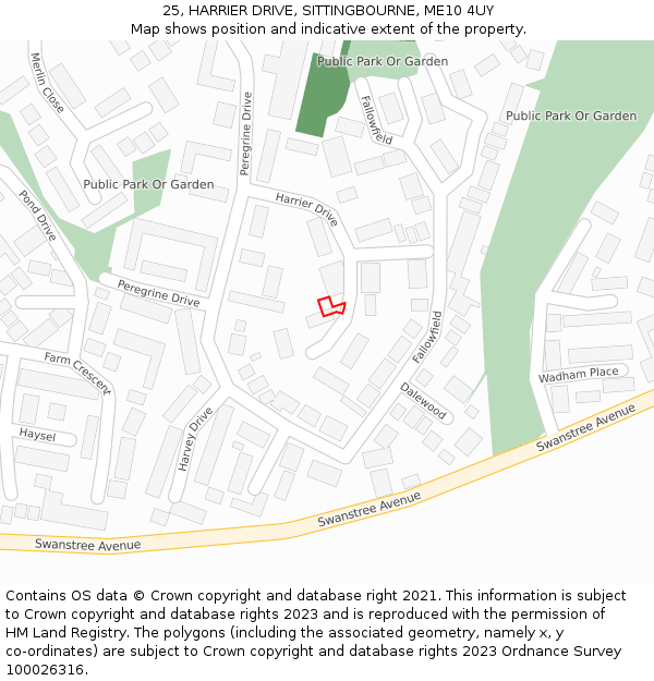 25, HARRIER DRIVE, SITTINGBOURNE, ME10 4UY: Location map and indicative extent of plot