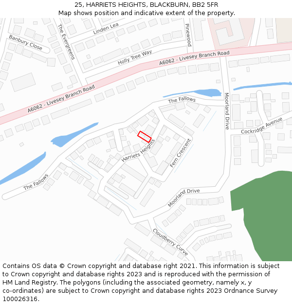 25, HARRIETS HEIGHTS, BLACKBURN, BB2 5FR: Location map and indicative extent of plot