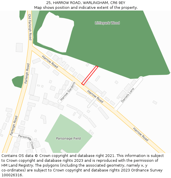 25, HARROW ROAD, WARLINGHAM, CR6 9EY: Location map and indicative extent of plot