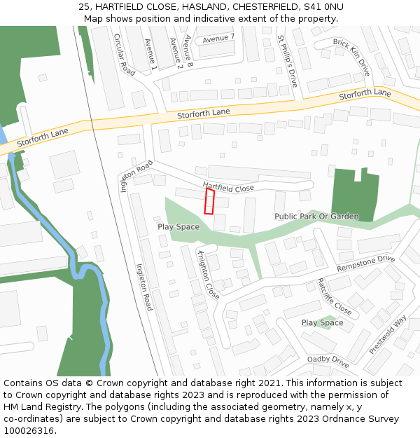 25, HARTFIELD CLOSE, HASLAND, CHESTERFIELD, S41 0NU: Location map and indicative extent of plot