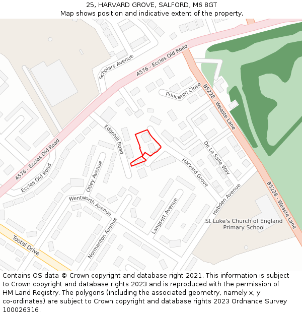 25, HARVARD GROVE, SALFORD, M6 8GT: Location map and indicative extent of plot