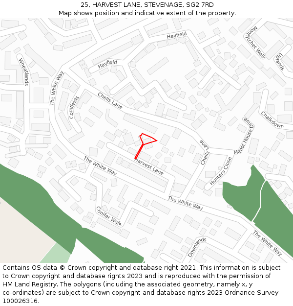 25, HARVEST LANE, STEVENAGE, SG2 7RD: Location map and indicative extent of plot