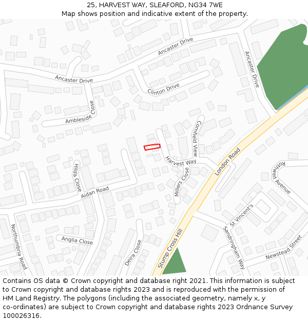 25, HARVEST WAY, SLEAFORD, NG34 7WE: Location map and indicative extent of plot