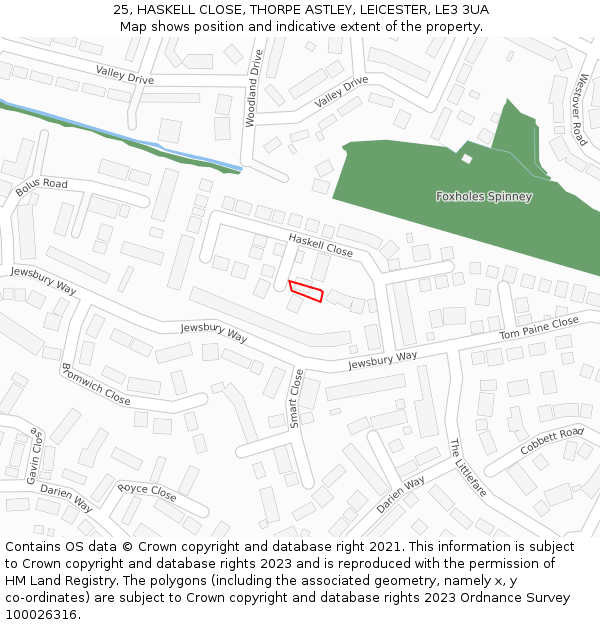 25, HASKELL CLOSE, THORPE ASTLEY, LEICESTER, LE3 3UA: Location map and indicative extent of plot