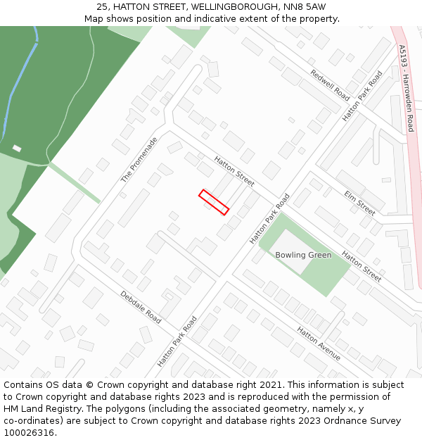 25, HATTON STREET, WELLINGBOROUGH, NN8 5AW: Location map and indicative extent of plot