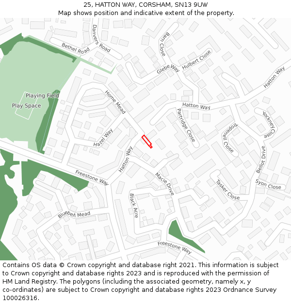 25, HATTON WAY, CORSHAM, SN13 9UW: Location map and indicative extent of plot