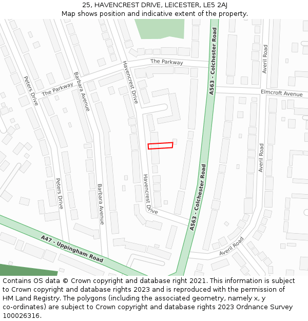 25, HAVENCREST DRIVE, LEICESTER, LE5 2AJ: Location map and indicative extent of plot