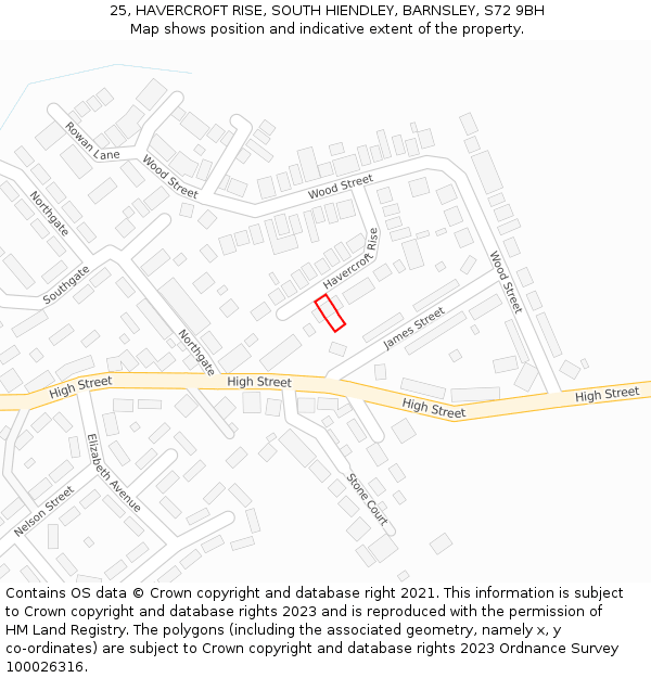 25, HAVERCROFT RISE, SOUTH HIENDLEY, BARNSLEY, S72 9BH: Location map and indicative extent of plot