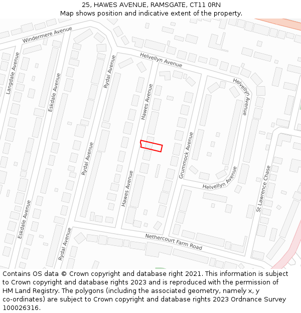 25, HAWES AVENUE, RAMSGATE, CT11 0RN: Location map and indicative extent of plot