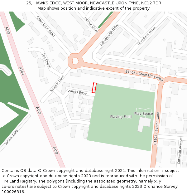 25, HAWKS EDGE, WEST MOOR, NEWCASTLE UPON TYNE, NE12 7DR: Location map and indicative extent of plot