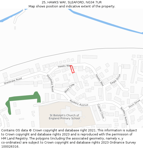 25, HAWKS WAY, SLEAFORD, NG34 7UR: Location map and indicative extent of plot