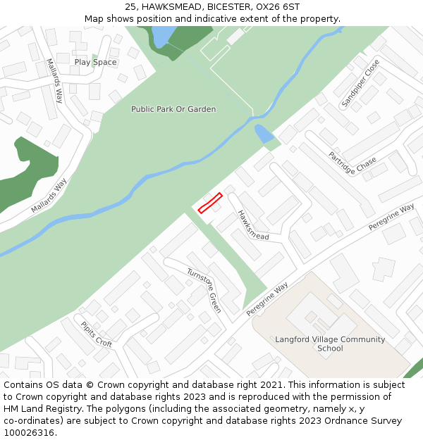 25, HAWKSMEAD, BICESTER, OX26 6ST: Location map and indicative extent of plot