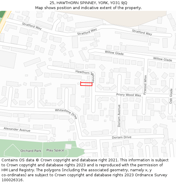 25, HAWTHORN SPINNEY, YORK, YO31 9JQ: Location map and indicative extent of plot