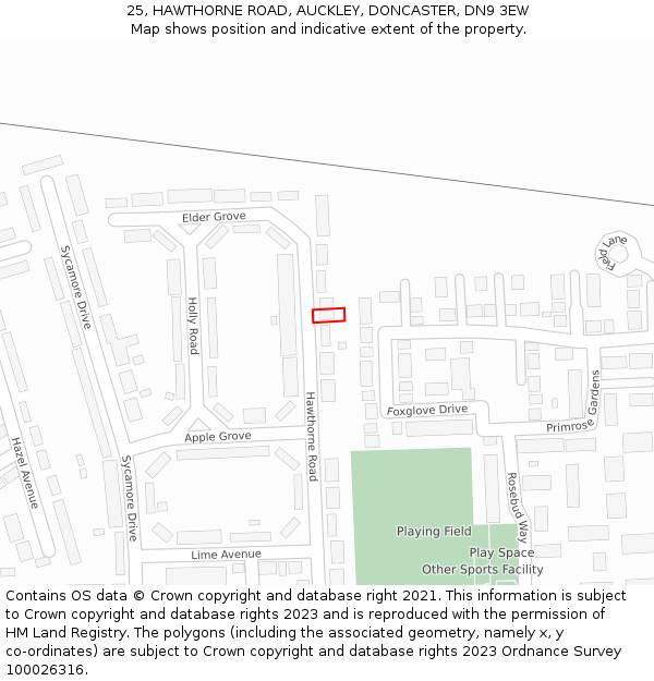 25, HAWTHORNE ROAD, AUCKLEY, DONCASTER, DN9 3EW: Location map and indicative extent of plot