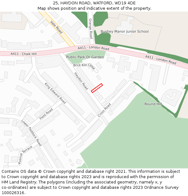 25, HAYDON ROAD, WATFORD, WD19 4DE: Location map and indicative extent of plot