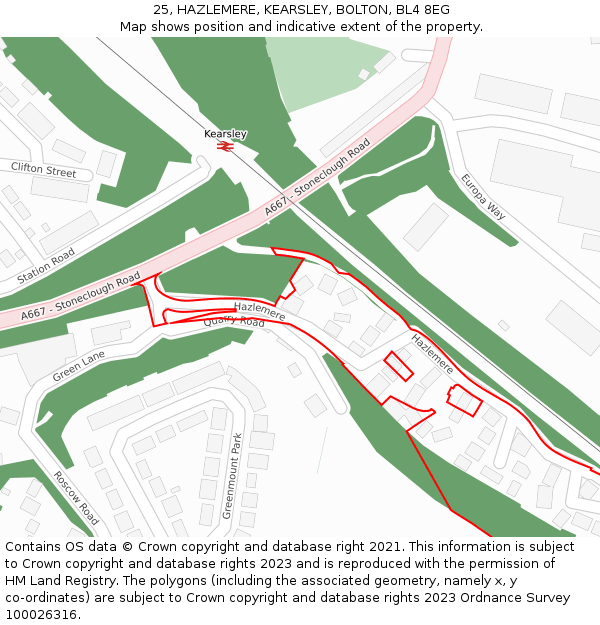 25, HAZLEMERE, KEARSLEY, BOLTON, BL4 8EG: Location map and indicative extent of plot