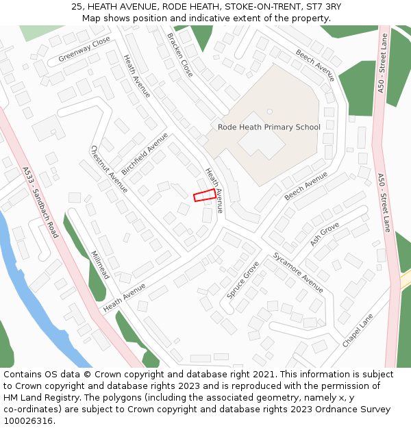 25, HEATH AVENUE, RODE HEATH, STOKE-ON-TRENT, ST7 3RY: Location map and indicative extent of plot