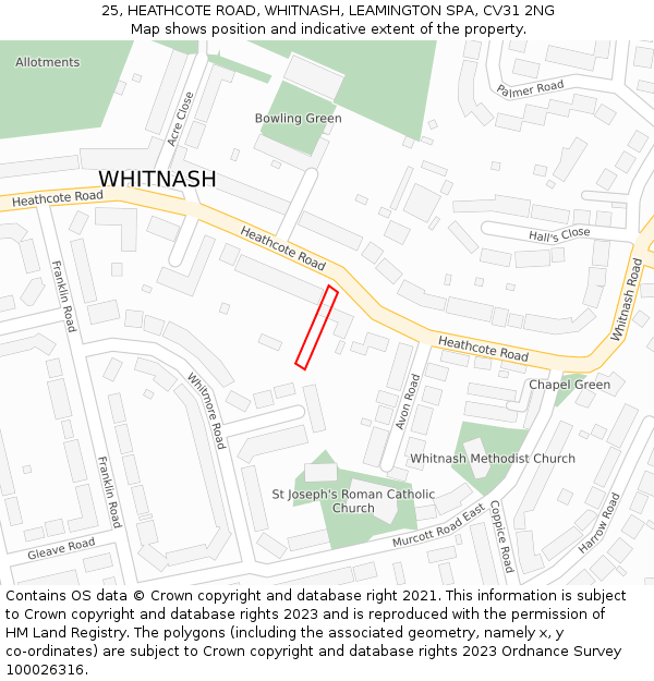 25, HEATHCOTE ROAD, WHITNASH, LEAMINGTON SPA, CV31 2NG: Location map and indicative extent of plot