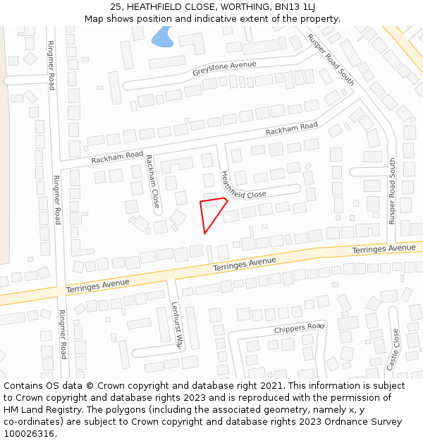 25, HEATHFIELD CLOSE, WORTHING, BN13 1LJ: Location map and indicative extent of plot