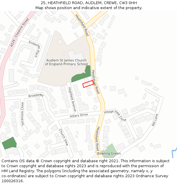 25, HEATHFIELD ROAD, AUDLEM, CREWE, CW3 0HH: Location map and indicative extent of plot