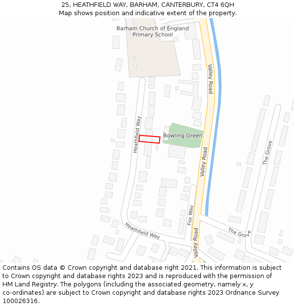 25, HEATHFIELD WAY, BARHAM, CANTERBURY, CT4 6QH: Location map and indicative extent of plot