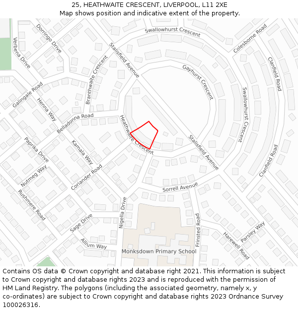 25, HEATHWAITE CRESCENT, LIVERPOOL, L11 2XE: Location map and indicative extent of plot