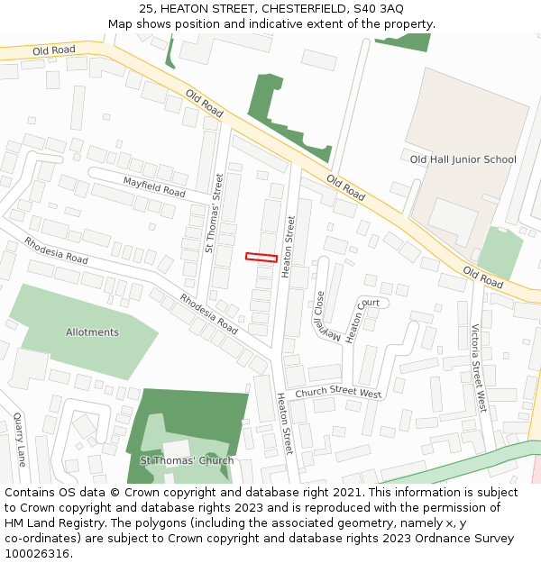 25, HEATON STREET, CHESTERFIELD, S40 3AQ: Location map and indicative extent of plot