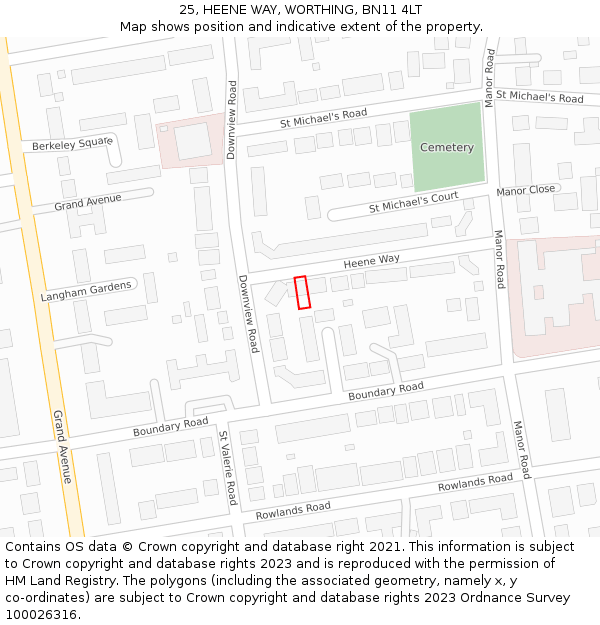 25, HEENE WAY, WORTHING, BN11 4LT: Location map and indicative extent of plot