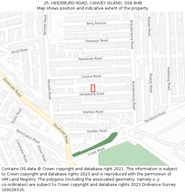 25, HEIDEBURG ROAD, CANVEY ISLAND, SS8 8HB: Location map and indicative extent of plot