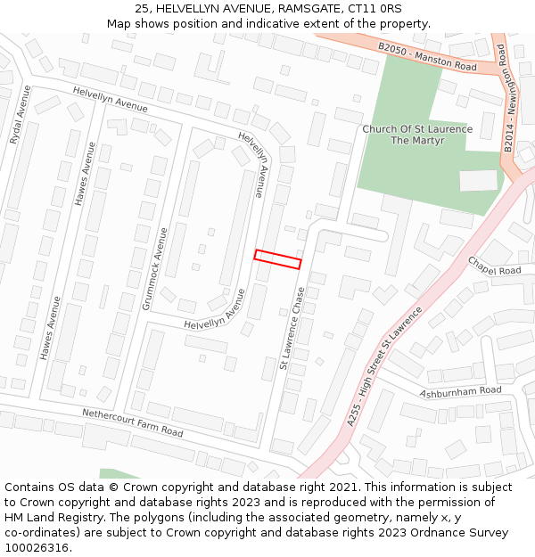 25, HELVELLYN AVENUE, RAMSGATE, CT11 0RS: Location map and indicative extent of plot