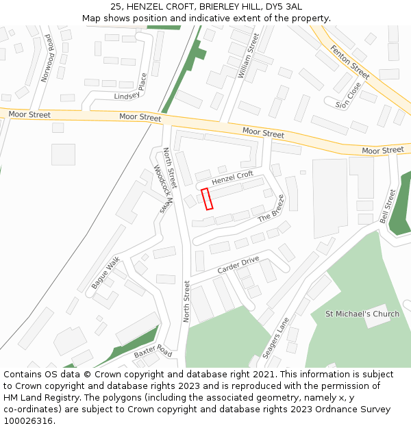 25, HENZEL CROFT, BRIERLEY HILL, DY5 3AL: Location map and indicative extent of plot