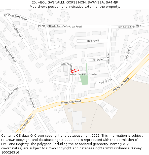 25, HEOL GWENALLT, GORSEINON, SWANSEA, SA4 4JP: Location map and indicative extent of plot