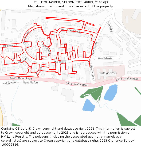 25, HEOL TASKER, NELSON, TREHARRIS, CF46 6JB: Location map and indicative extent of plot