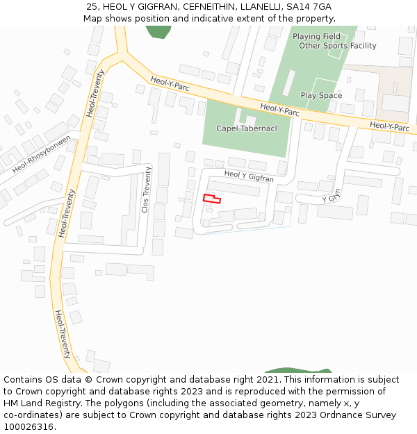 25, HEOL Y GIGFRAN, CEFNEITHIN, LLANELLI, SA14 7GA: Location map and indicative extent of plot