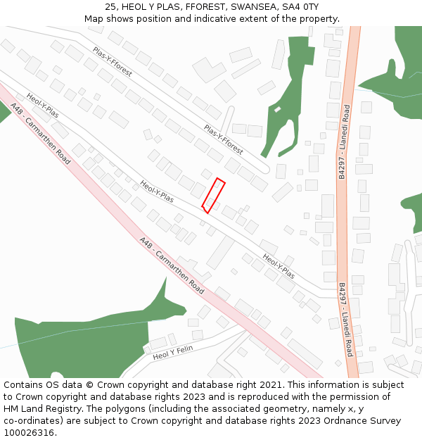 25, HEOL Y PLAS, FFOREST, SWANSEA, SA4 0TY: Location map and indicative extent of plot