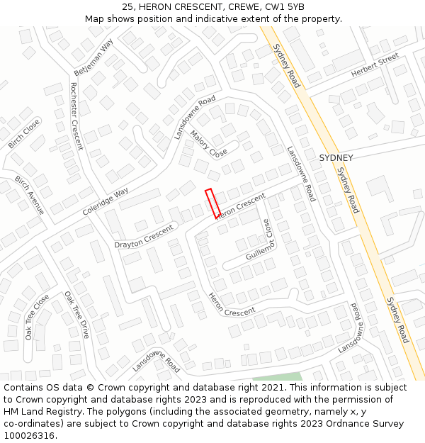 25, HERON CRESCENT, CREWE, CW1 5YB: Location map and indicative extent of plot