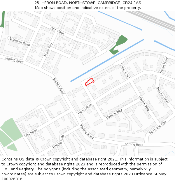 25, HERON ROAD, NORTHSTOWE, CAMBRIDGE, CB24 1AS: Location map and indicative extent of plot