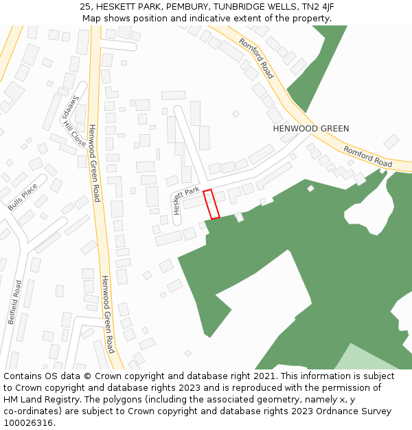 25, HESKETT PARK, PEMBURY, TUNBRIDGE WELLS, TN2 4JF: Location map and indicative extent of plot