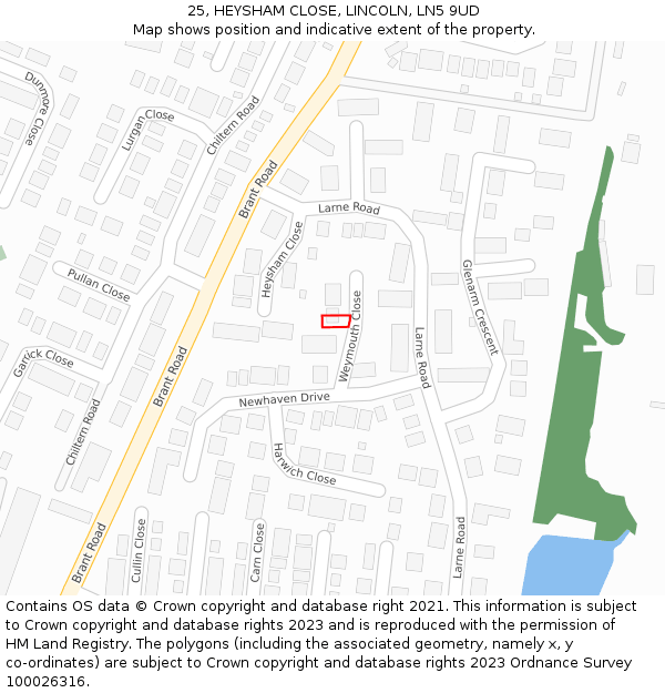 25, HEYSHAM CLOSE, LINCOLN, LN5 9UD: Location map and indicative extent of plot